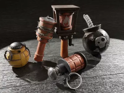 Set of grenades Low-poly 3D model