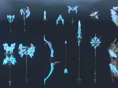 Fantasy Ice Weapon Set Free 3D model