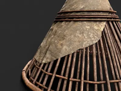 Primitive Wood and Fabric Tent Shelter 2 Low-poly 3D model