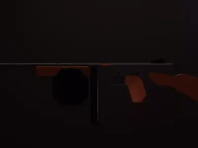 Stylized Thompson M1 Tommy Gun SMG With Attachments Low-poly 3D model