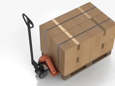 Hand pallet truck and Boxes Low-poly 3D model