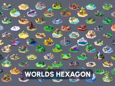 Worlds Hexagon Low-poly 3D model