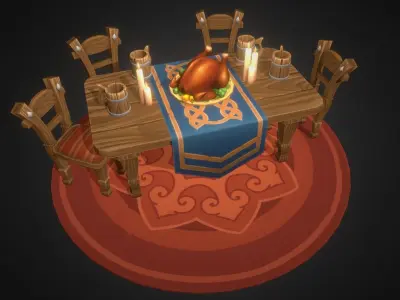 Dinner Table - mediaval furniture set Free low-poly 3D model