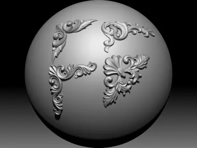 4 Free Corner 3D Models with their Ornament Brushes and Alphas Free 3D model