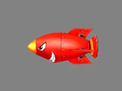 Cartoon red rocket character Low-poly 3D model