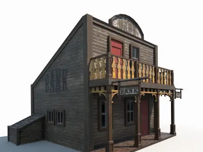Western Bank Low Poly PBR Low-poly 3D model