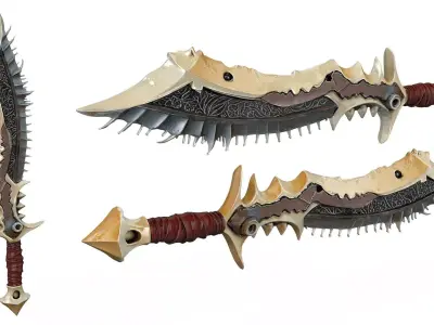 Futuristic dagger red gold High Poly Resolution 3D model