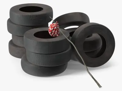 Abandoned Tire Stack With Travelers Bindle 3D model
