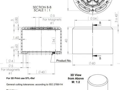 PEDESTAL TYPE-A D60 H40 F3x45deg 3D print model