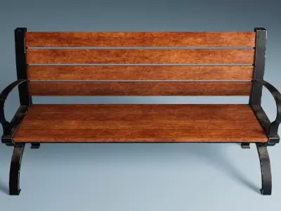 Wooden Street Park Bench 3D Model 03 3D model