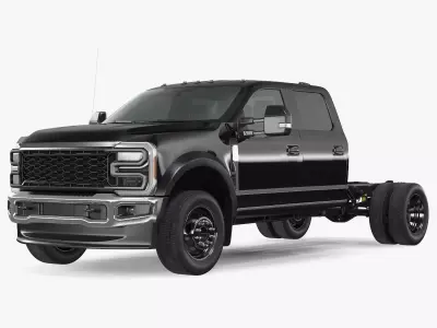 Four Doors Black Chassis Cab Rigged for Cinema 4D 3D model