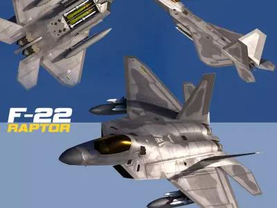 F-22A Raptor Rigged Low-poly 3D model