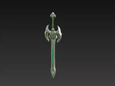 Emerald Rune Fantasy Sword - Low Poly 3D Weapon Low-poly 3D model