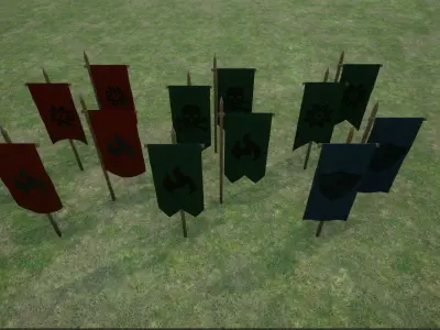 Middle Age War Banners Low-poly 3D model