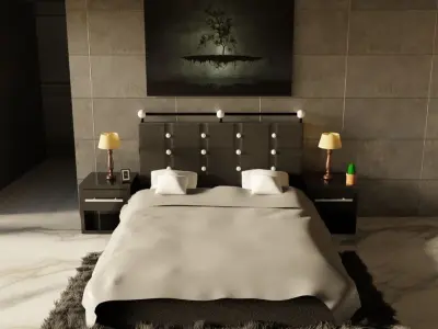 Fashionable and stylish bed in dark shades Free 3D model