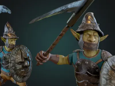 Goblin1 warrior holding shield Low-poly 3D model