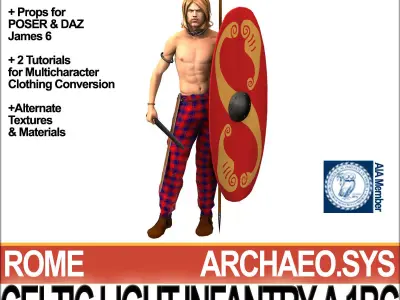 Ancient Celtic Light Infantry A 1BC with Poser Daz Props 3D model