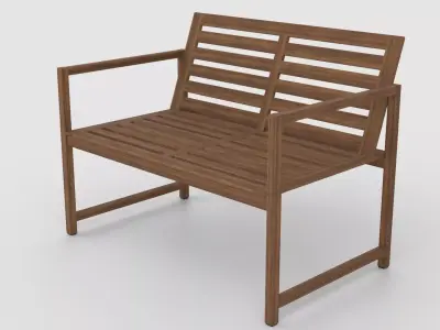 Wooden Bench Low-poly 3D model 8