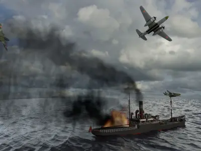 sinking of the German ship Karlsruhe by Soviet  in the Baltic 3D model