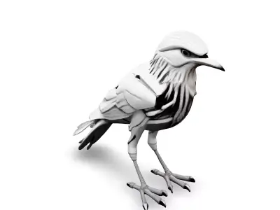 Stylized LowPoly White Raven Low-poly 3D model