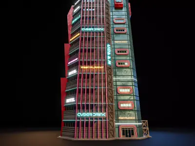 SCIFI CYBERPUNK FUTURISTIC NEON SKYSCRAPER 02 Low-poly 3D model