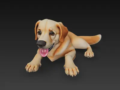 Golden Retriever Dog Realistic 3D Model - Low Poly Realistic  Low-poly 3D model
