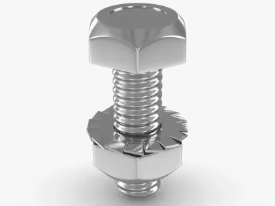 Screw nut and bolt Low-poly 3D model