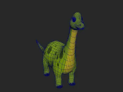 3D Model Brachiasaurus Dinosaur Cartoon Character with Textures Low-poly 3D model
