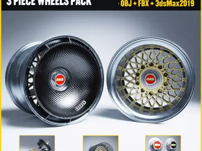 BBS E55 With Turbofan 3 PIECE WHEELS Low-poly 3D model