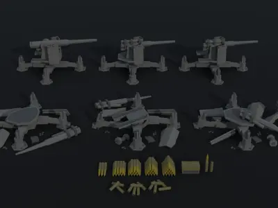 Cartoon Diselpunk artillery Polygonal Style Low-poly 3D model