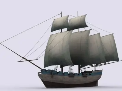 schooner 1 sailing ship Low-poly 3D model