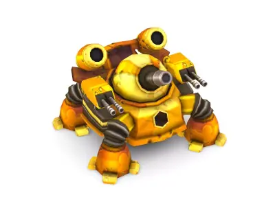 lowpoly 3d model cartoon robot tank Low-poly 3D model