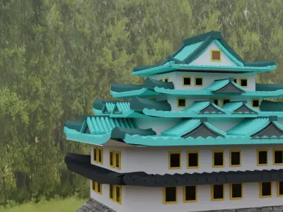 Japanese fortress or castle Low-poly 3D model
