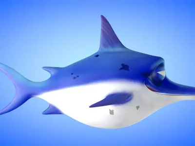Swordfish cartoon fish Low-poly 3D model