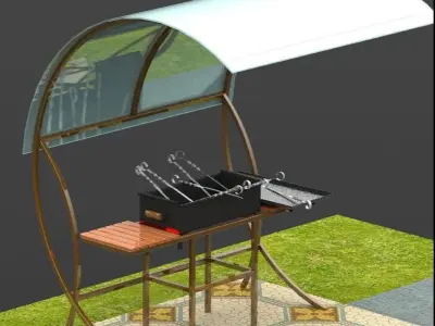 barbecue bench with glass canopy Free 3D model