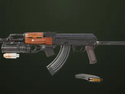 AKMS Light Machine Gun 10 Wood All PBR Unity UE Textures Low-poly 3D model