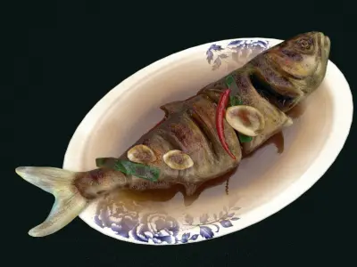 Asia food Braised fish Low-poly 3D model