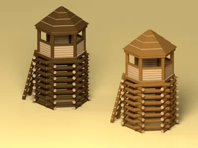 Low Poly Wood Tower 1 Low-poly 3D model