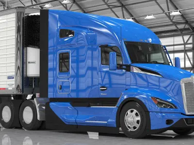 Kenworth Truck with Vanguard Reefer Trailer Rigged 3D model