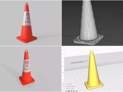 Road Cone M6 - With STL Low-poly 3D model