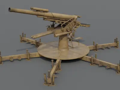 Type 14 10 cm AA gun Low-poly 3D model