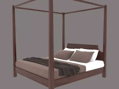 Modern Wooden Four Poster Bed - King Size Bedroom Furniture Free 3D model