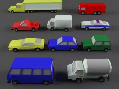 car 10 items Low-poly 3D model