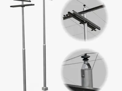 Utility Pole - Metal Mast with Single Crossarms 3D model