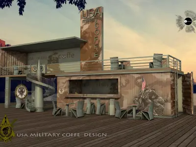 US Military Cafe Design Low-poly 3D model