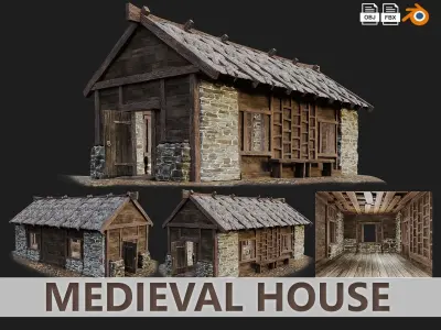 Medieval Old House PBR 4K GameReady Pack 09 to 12 Low-poly 3D model
