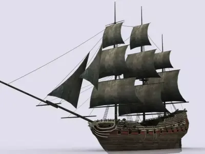 Old sailing warship Low-poly 3D model