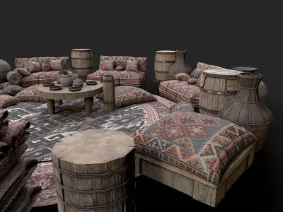 Mongolian Yurt and Interior 2 Low Poly PBR Low-poly 3D model