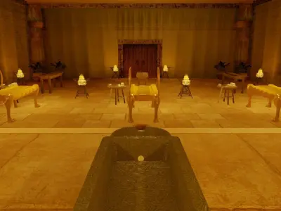 Egypt Mummification Ritual Chamber with Lion Offering Table 3D model