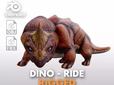 Triceratops Cartoon Rigged Monster Ride for Blender Free low-poly 3D model